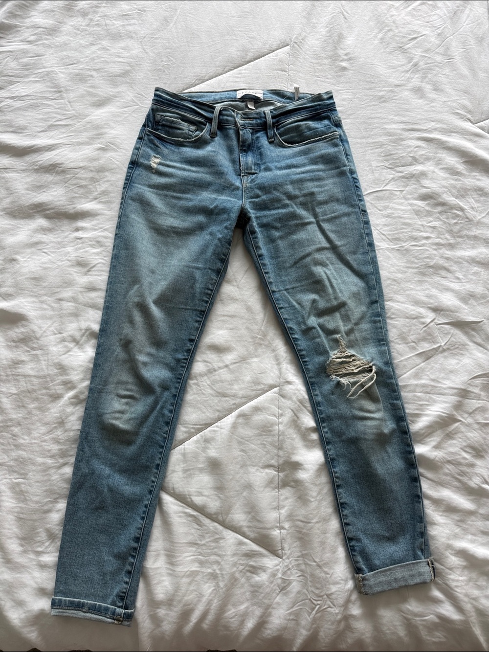 Frame Denim Light Blue Distressed Skinny Jeans